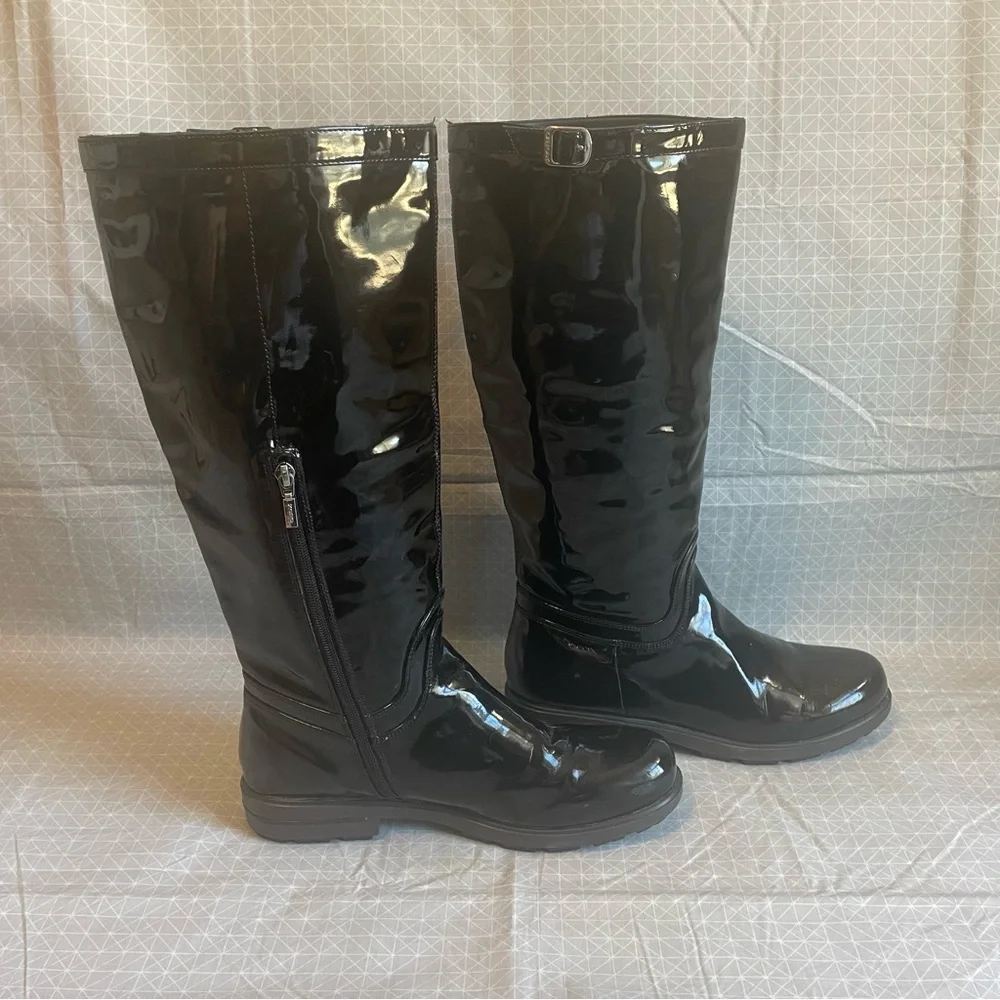 Geox Respira Black Patent Leather Lug Sole Knee Boots 42 - Picture 5 of 9